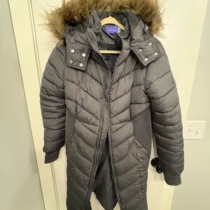 Seraphine Maternity Charcoal Outerwear with Faux Fur